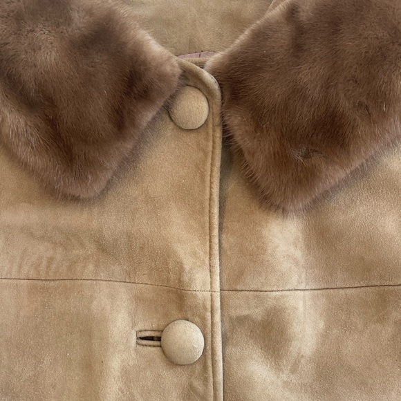 Unbranded Coat Vintage 1960s Brown Suede with Fur Collar Pockets Side Slits - Picture 4 of 5